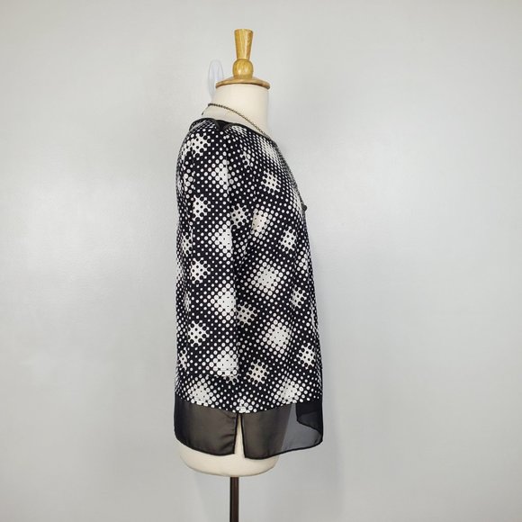 Worthington Black White Polka Dot Top With Faux Leather Trim Size LP - Picture 6 of 12